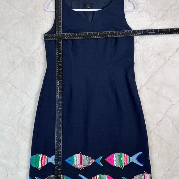 Talbots size 2 embroidered fish swim along beautifully textured sheath dress - Picture 9 of 10